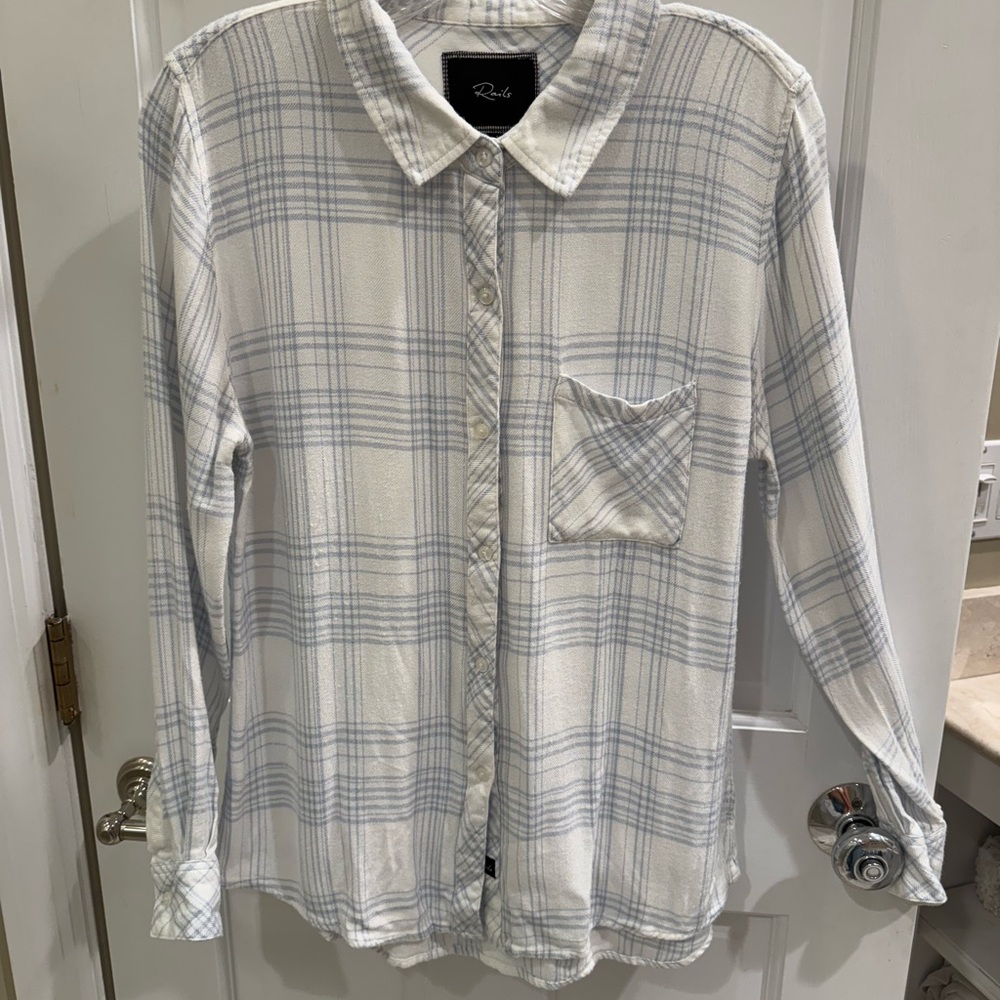 Rails Sky Blue and White Checkered Shirt